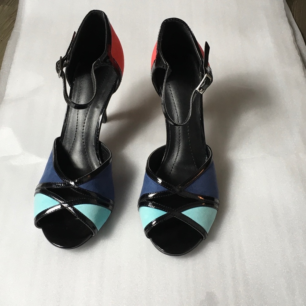 Multicolored Color Block Ankle Strap Heels - image 2
